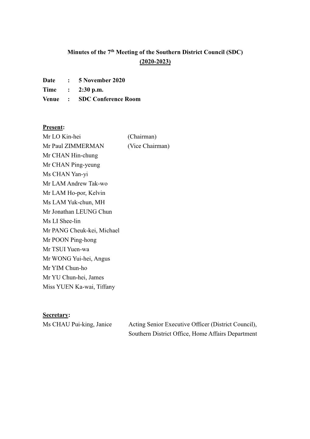 Minutes of the 7Th Meeting of the Southern District Council (2020-2023)