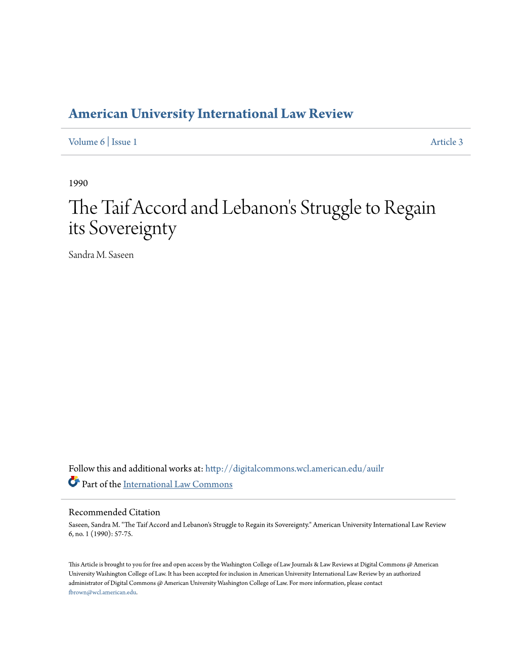 The Taif Accord and Lebanon's Struggle to Regain Its Sovereignty