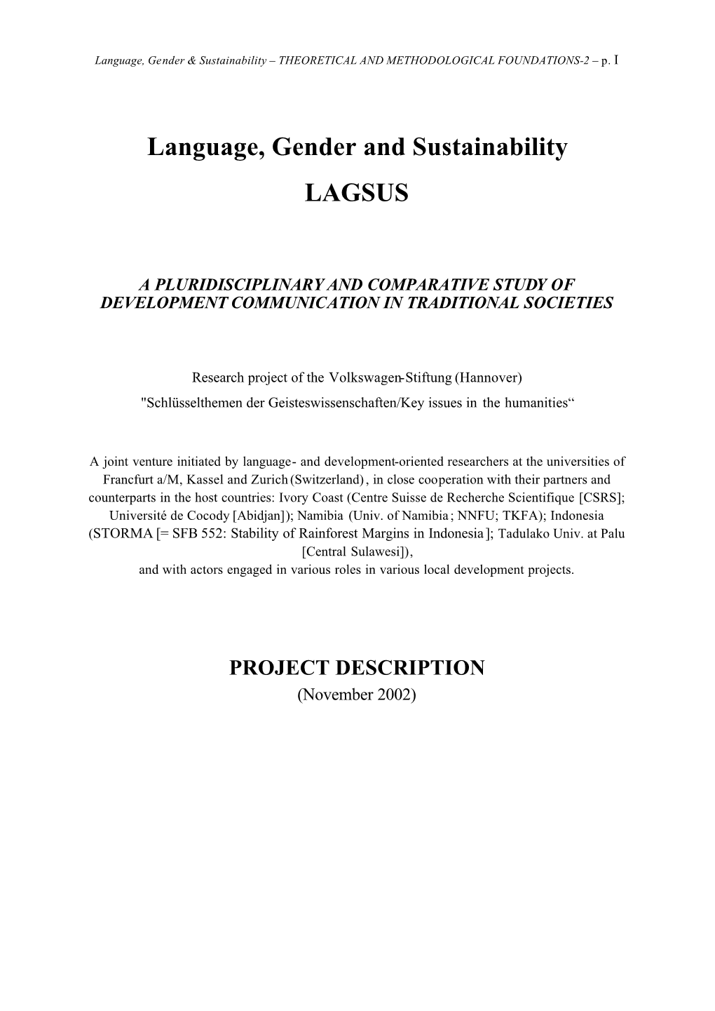 Language, Gender and Sustainability LAGSUS