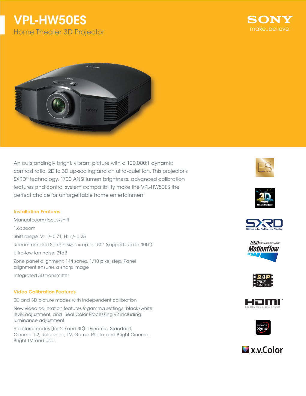 VPL-HW50ES Home Theater 3D Projector