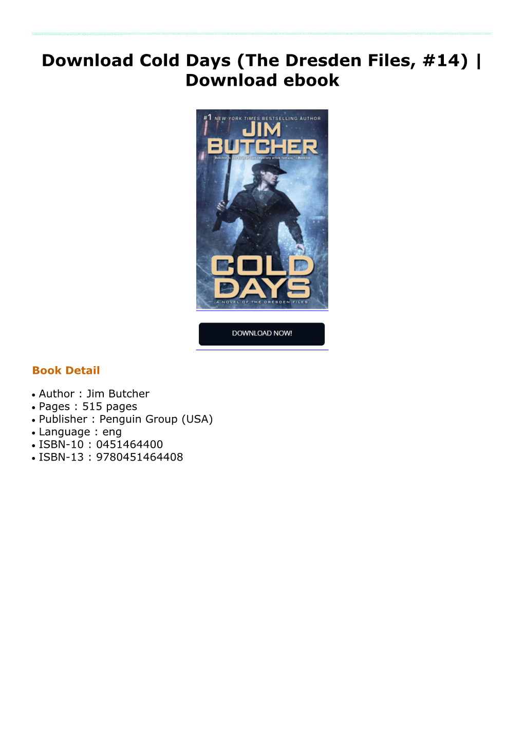 Download Cold Days (The Dresden Files, #14)