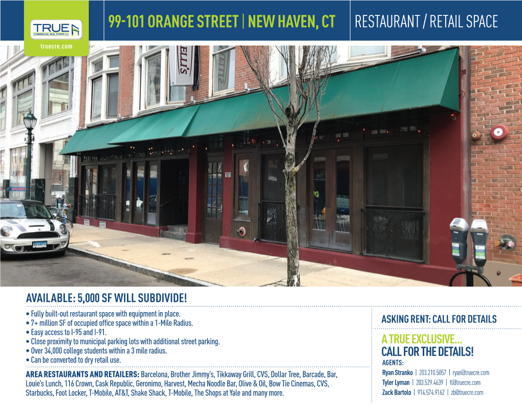 New Haven, Ct Restaurant / Retail Space