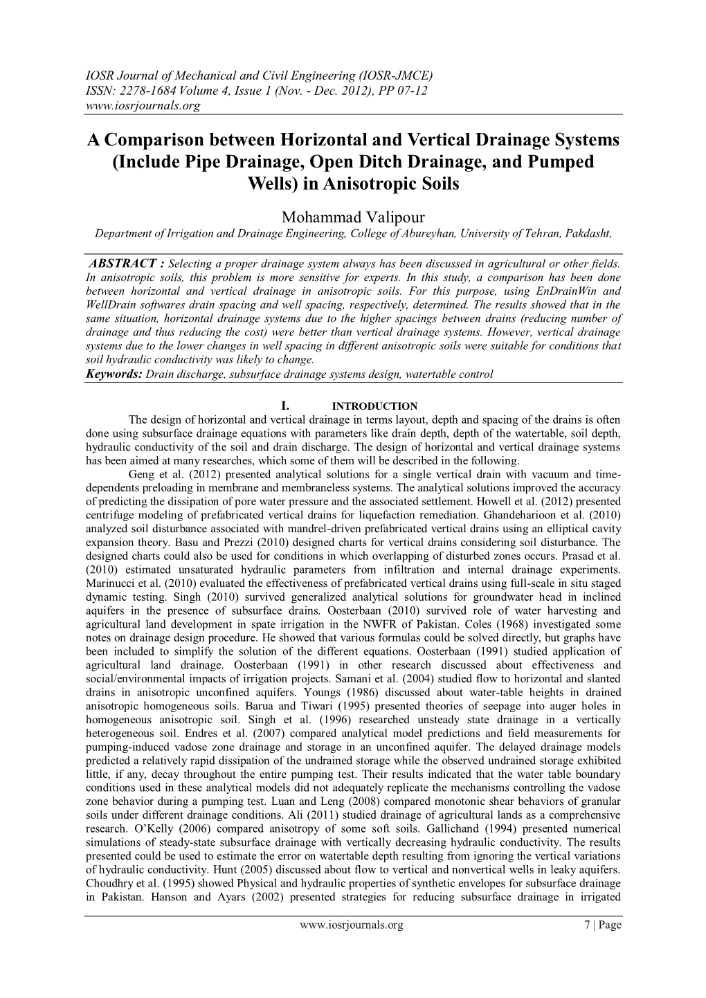 A Comparison Between Horizontal and Vertical Drainage Systems (Include Pipe Drainage, Open Ditch Drainage, and Pumped Wells) in Anisotropic Soils