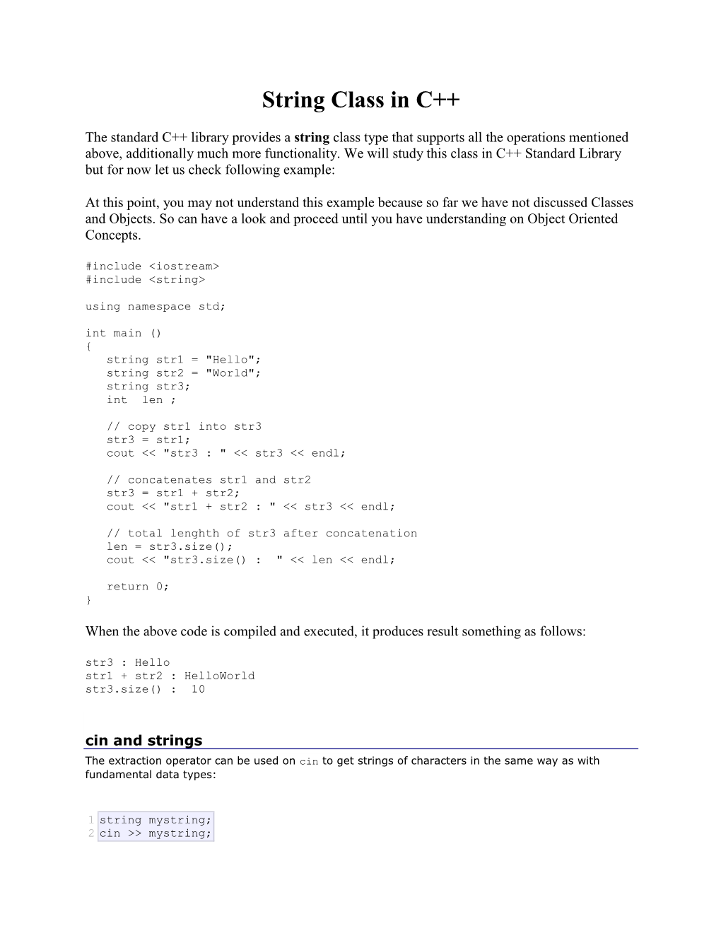 String Class in C++