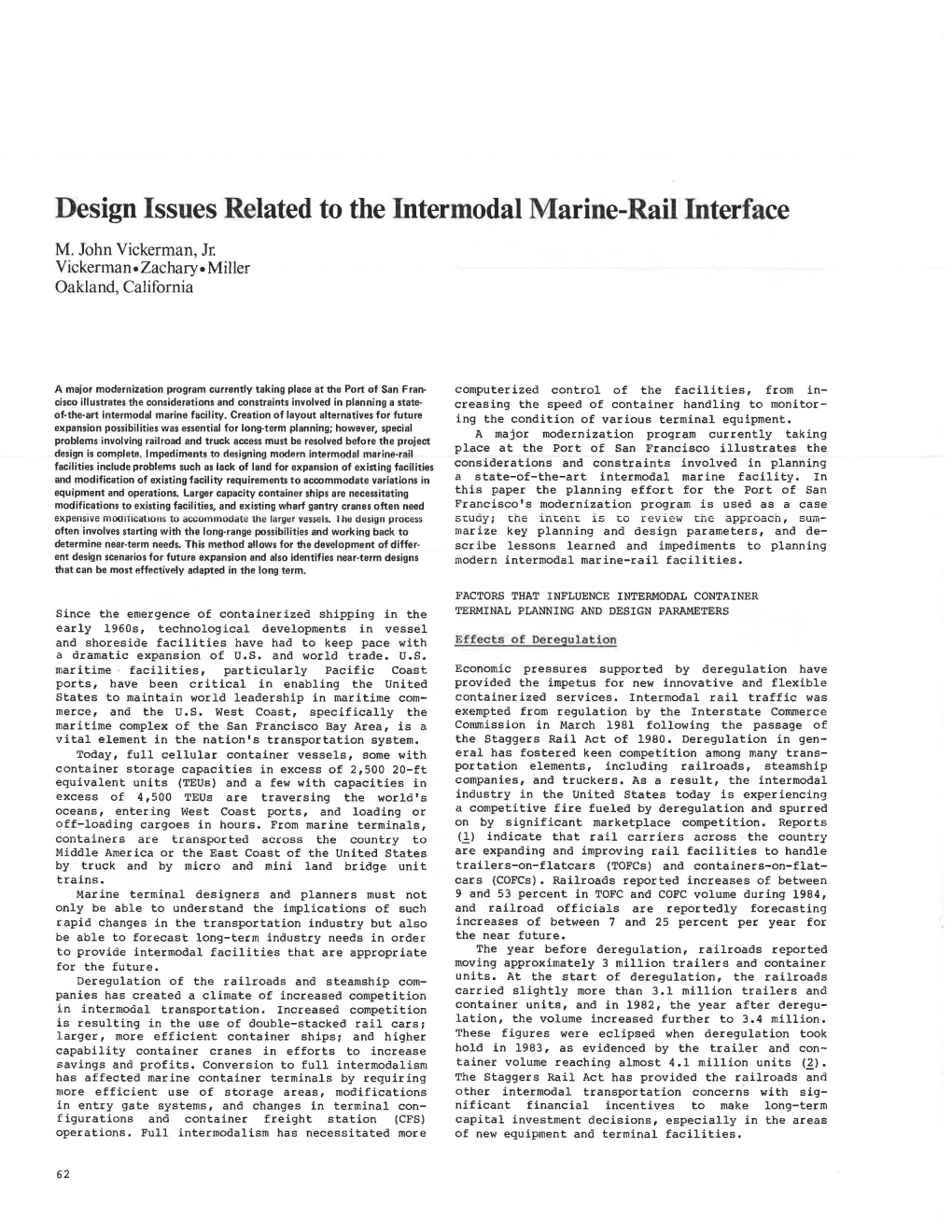 Design Issues Related to the Intermodal Marine-Rail Interface