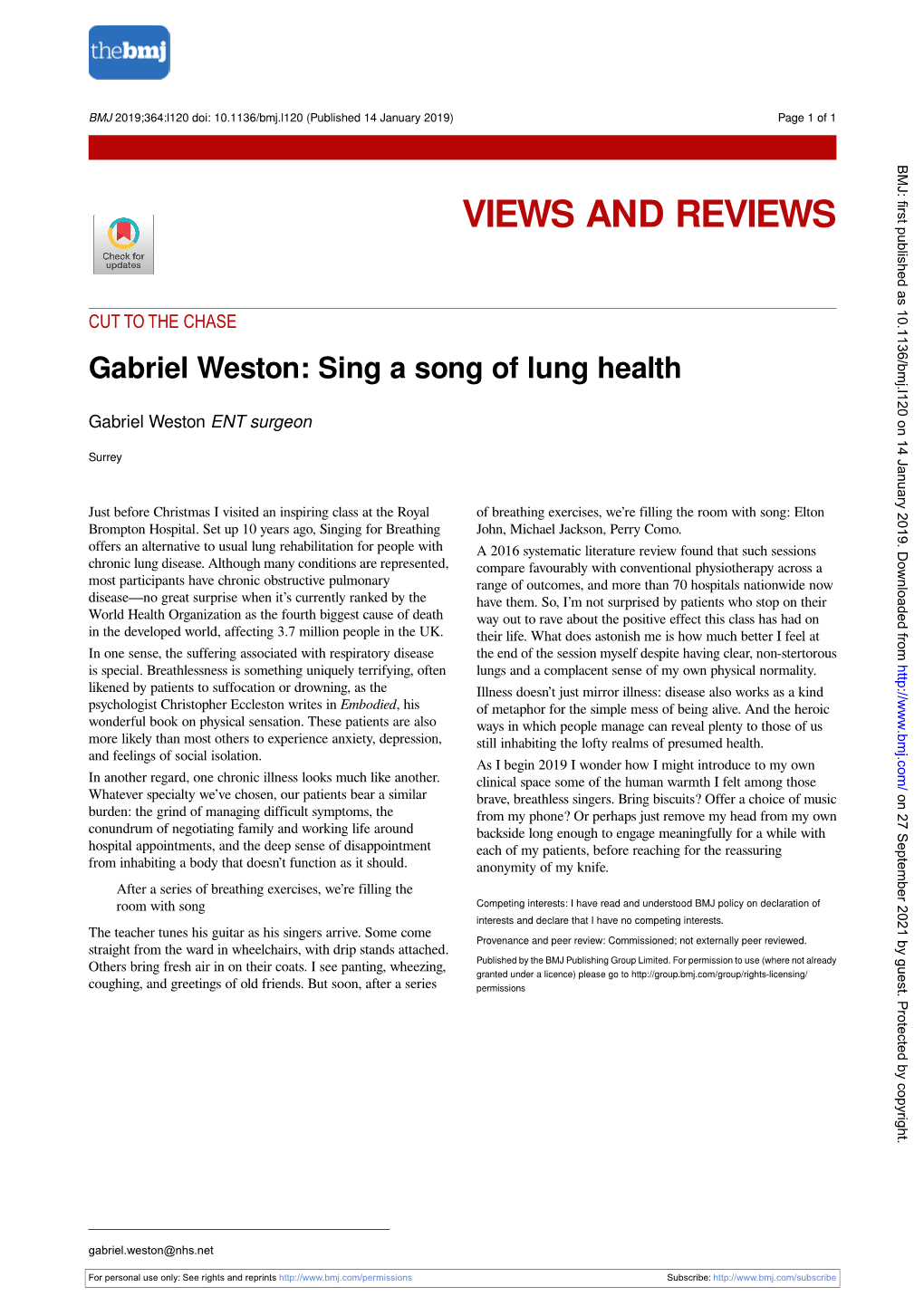 Gabriel Weston: Sing a Song of Lung Health