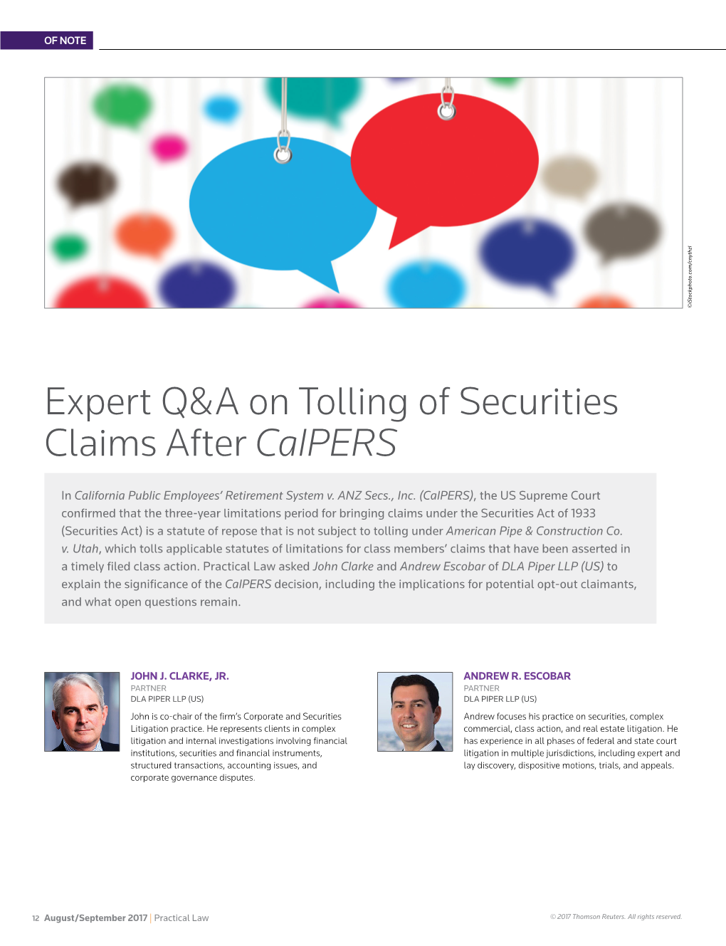 Expert Q&A on Tolling of Securities Claims After Calpers