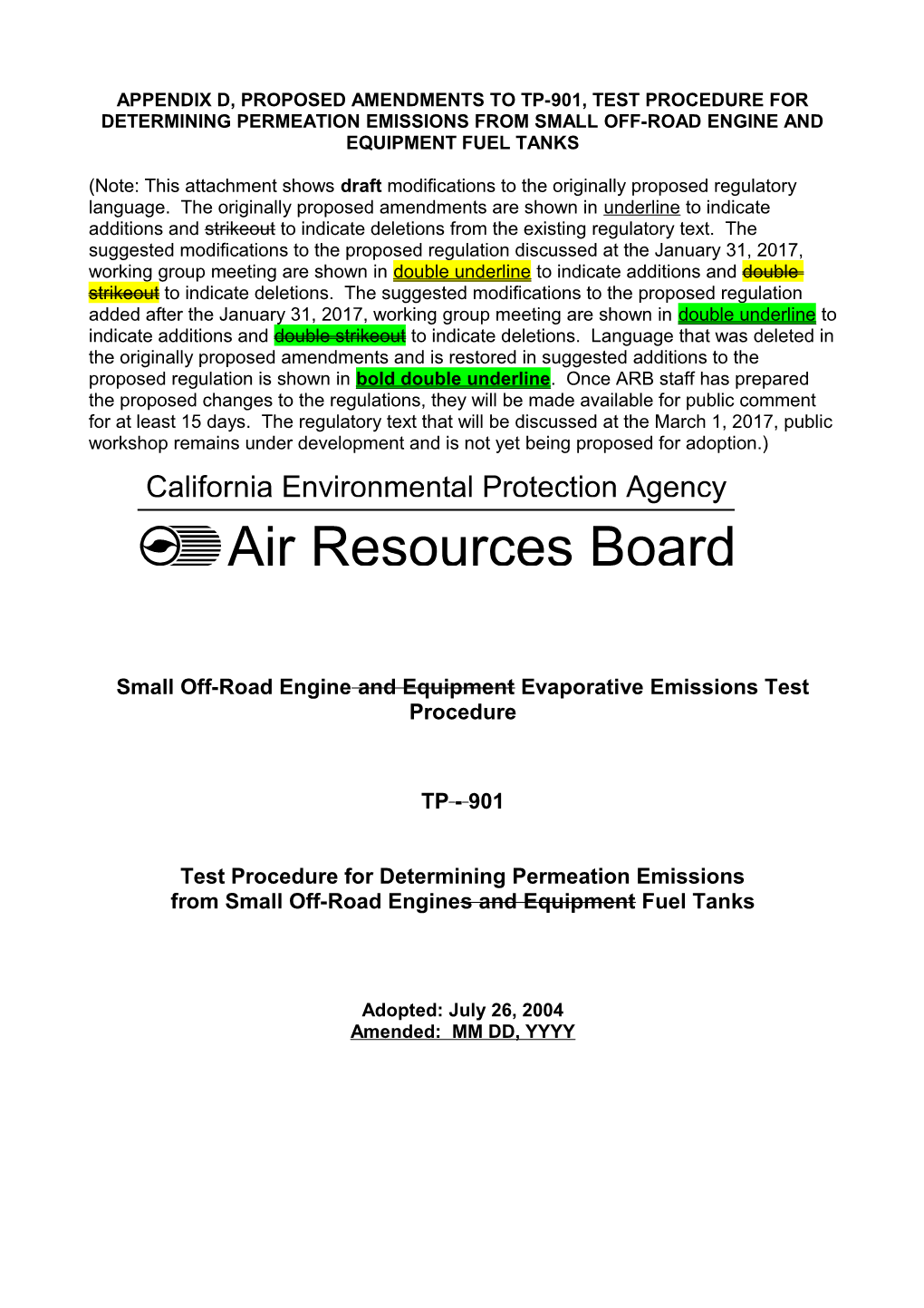 Notice Package for Small Off-Road Engines (SORE) Regulation