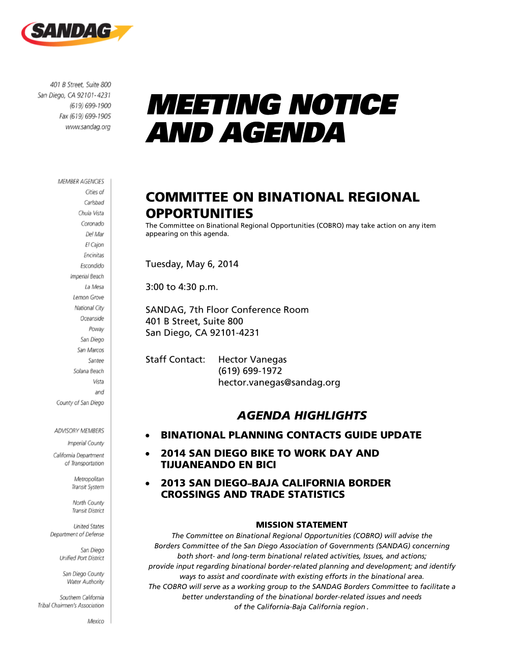 Meeting Notice and Agenda