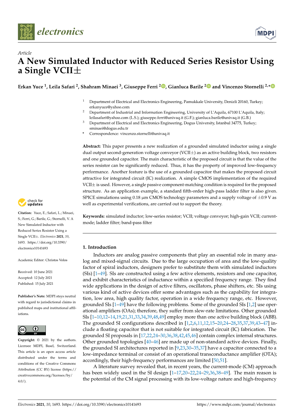 A New Simulated Inductor with Reduced Series Resistor Using a Single VCII±