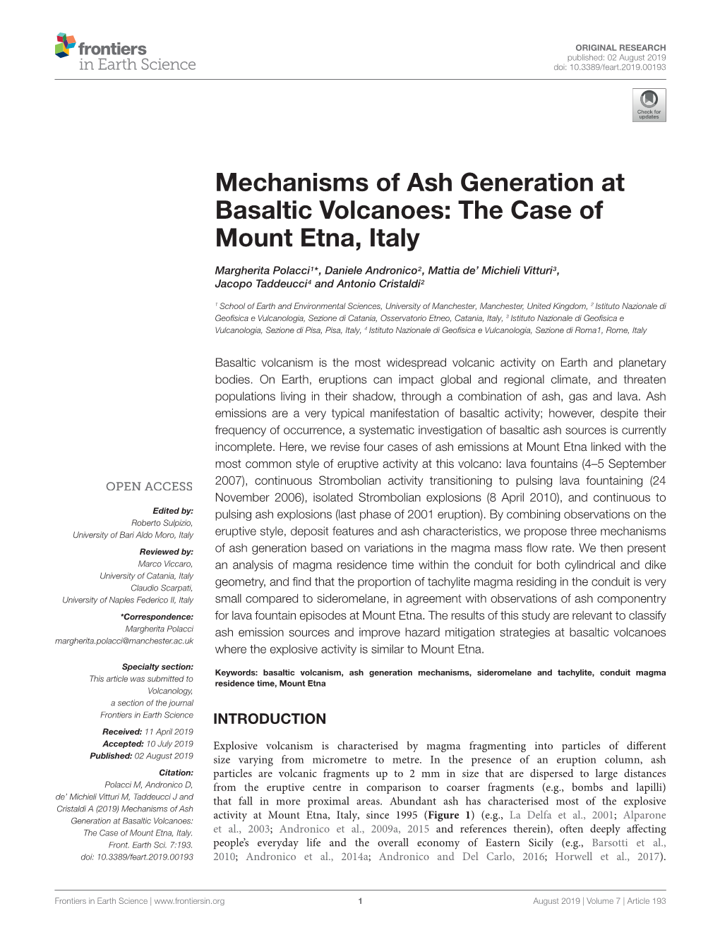 Mechanisms of Ash Generation at Basaltic Volcanoes: the Case of Mount Etna, Italy