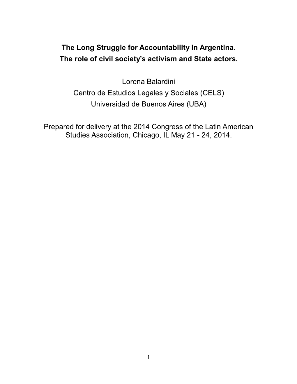 The Long Struggle for Accountability in Argentina. the Role of Civil Society’S Activism and State Actors