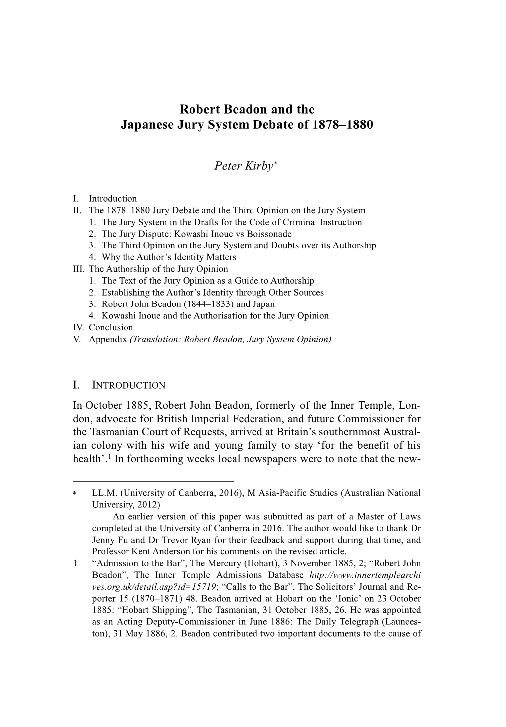 Robert Beadon and the Japanese Jury System Debate of 1878–1880 Jury System Debate 1878–1880