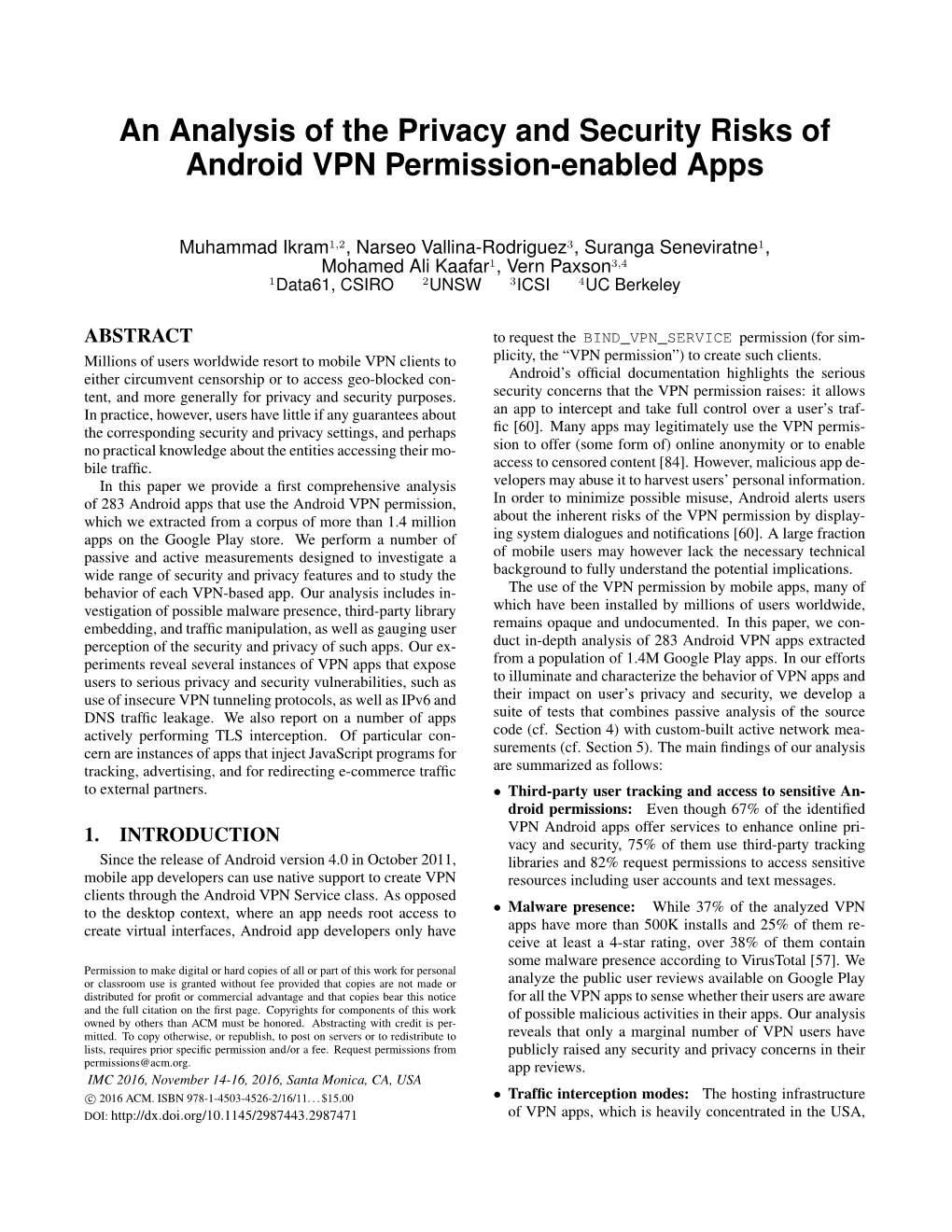 Analysis of Privacy and Security Risks of Android VPN Apps