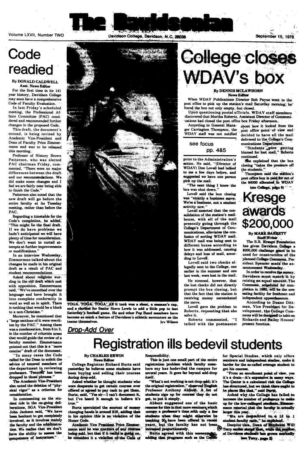 WDAV's News Box Editor - for the First Time in Its 141 Mi -»* >K Ibflfltf9 Hbhhl "^^^^^^^^^^^^^^Rb^B Bydennismclawhorn Year History, Davidson College Newseditor "*