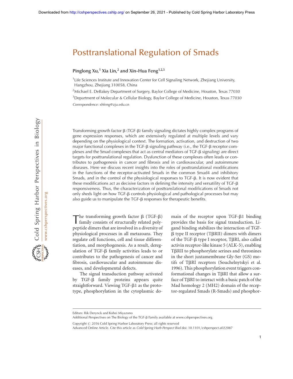 Posttranslational Regulation of Smads