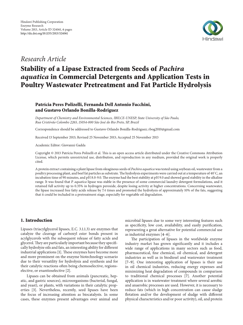 Stability of a Lipase Extracted from Seeds of Pachira Aquatica In