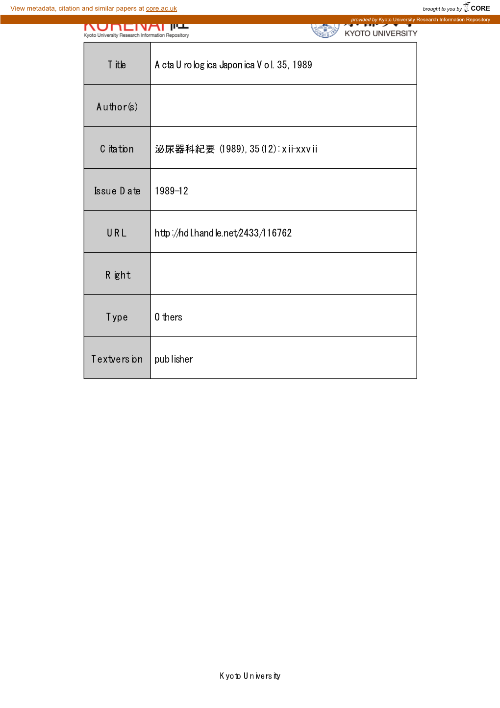 Title Acta Urologica Japonica Vol. 35, 1989 Author(S)