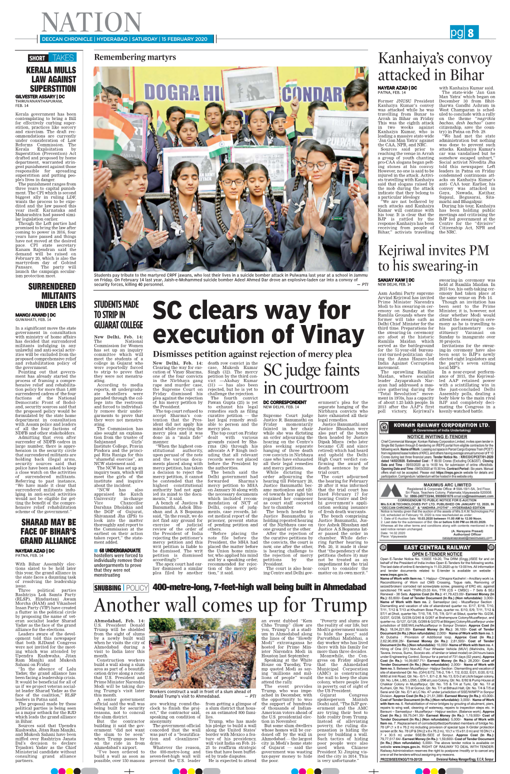 NATION Pg DECCAN CHRONICLE | HYDERABAD | SATURDAY | 15 FEBRUARY 2020 8