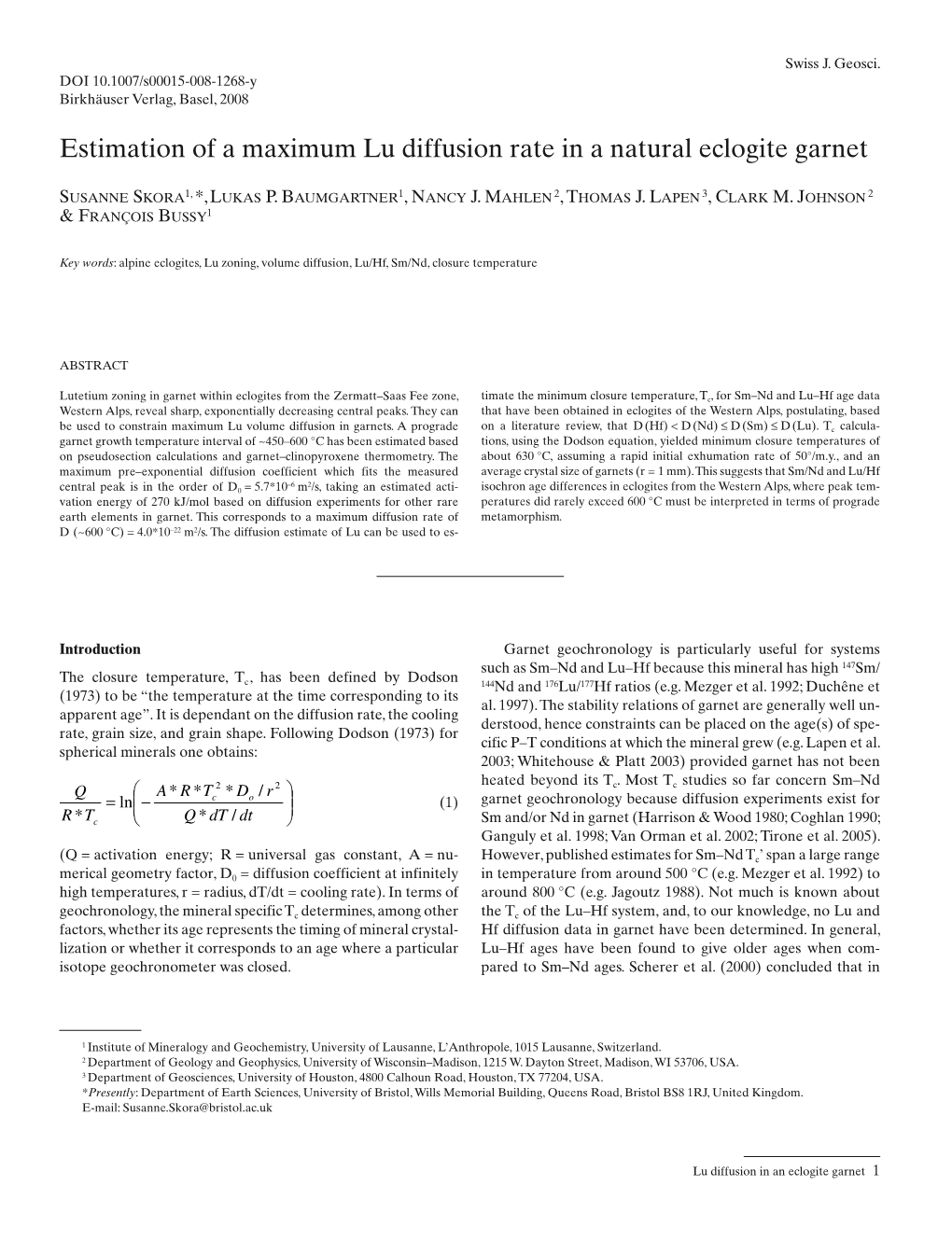 Estimation of a Maximum Lu Diffusion Rate in a Natural Eclogite Garnet