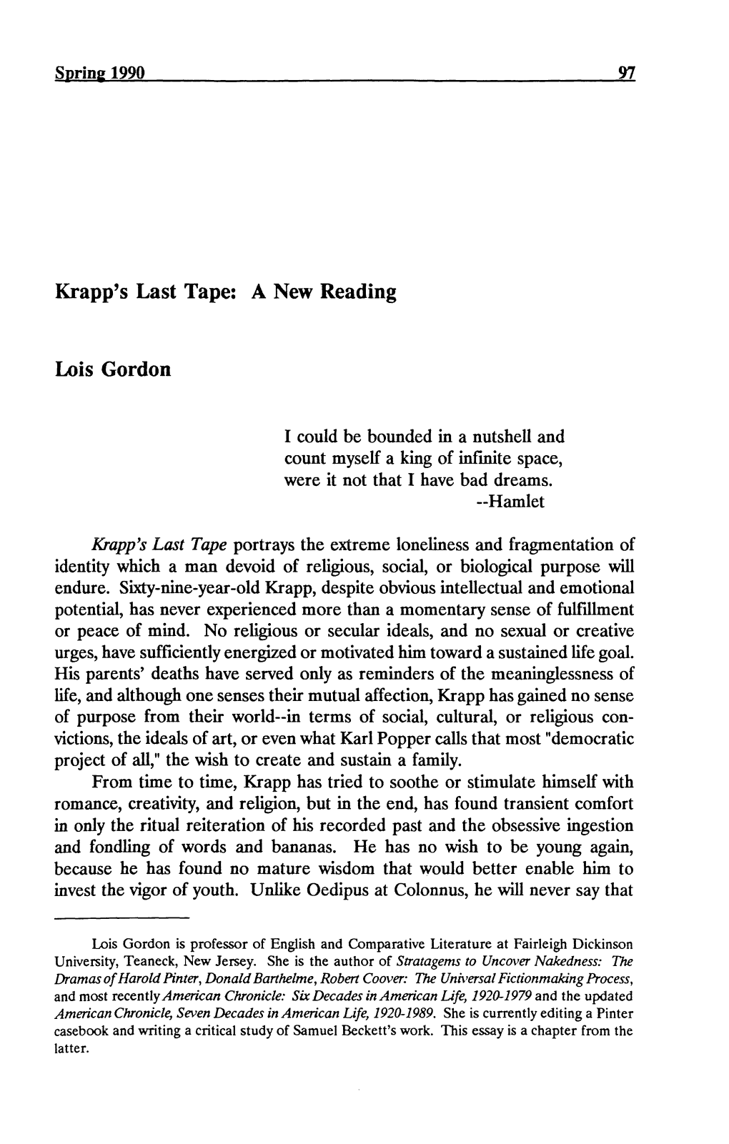 Krapp's Last Tape: a New Reading