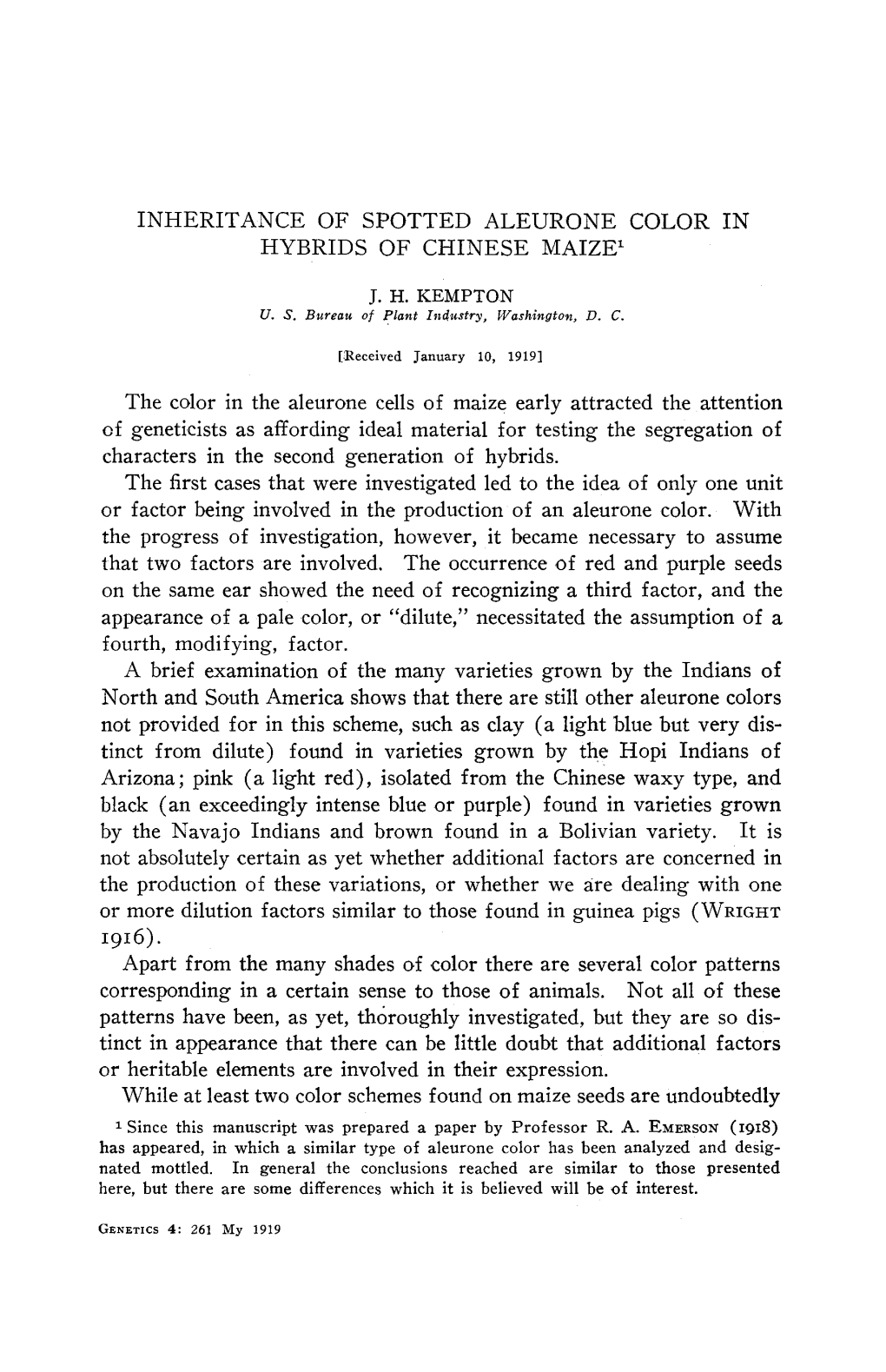 Inheritance of Spotted Aleurone Color in Hybrids of Chinese Maize’