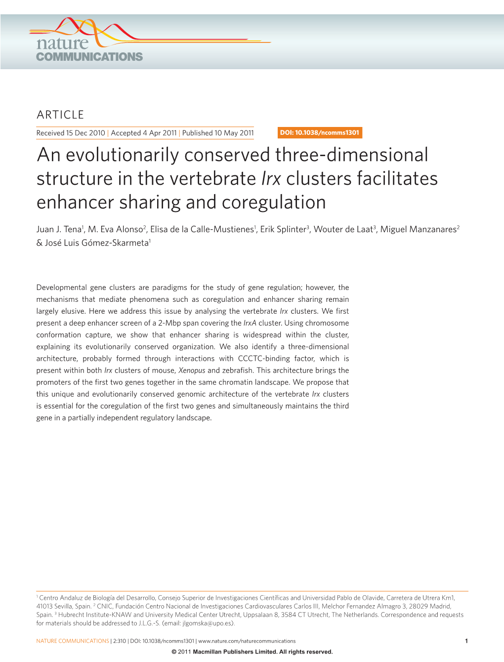 Irx Clusters Facilitates Enhancer Sharing and Coregulation