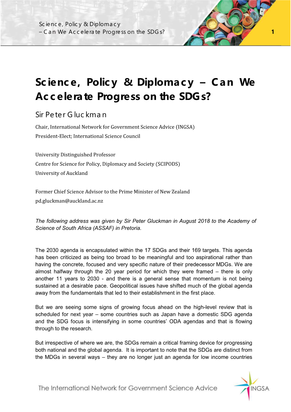 Science, Policy & Diplomacy – Can We Accelerate Progress on The