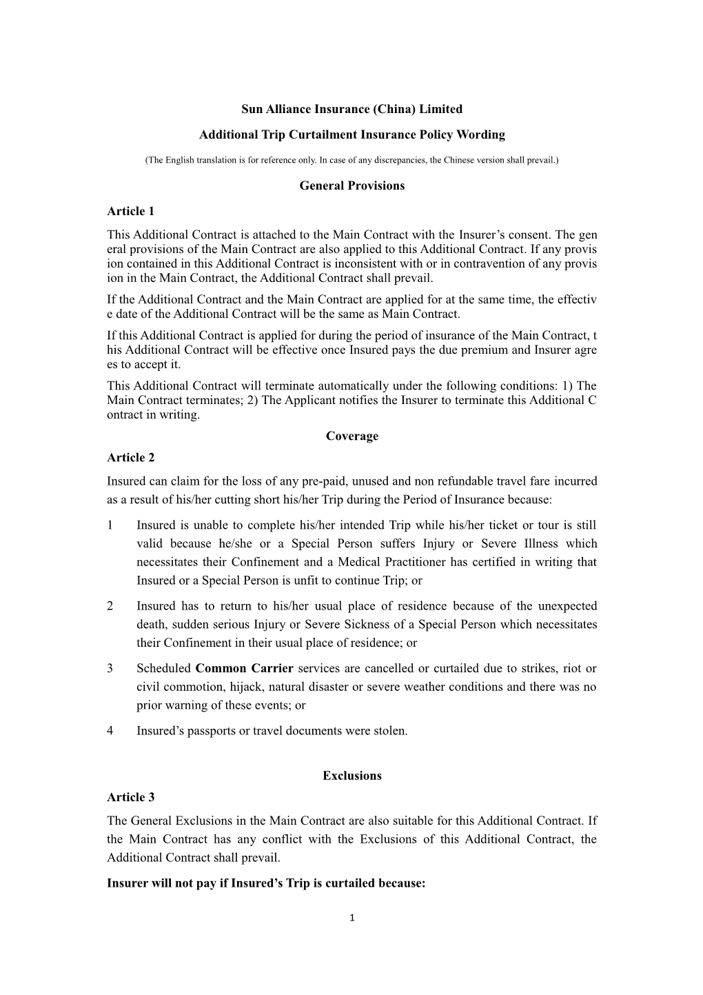 Sun Alliance Insurance (China) Limited