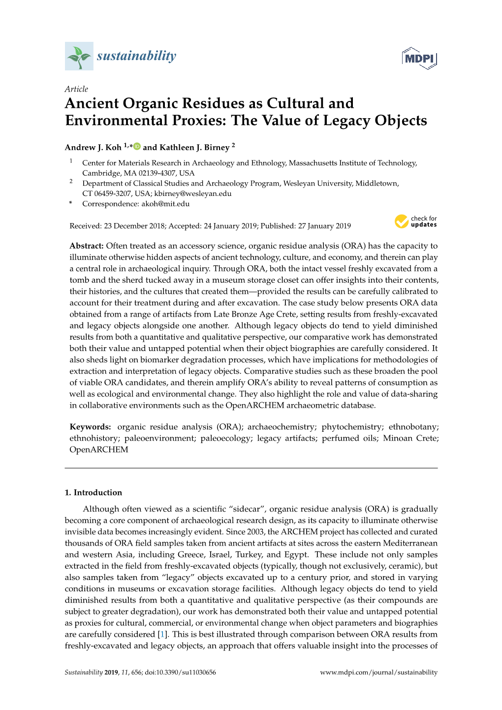 Ancient Organic Residues As Cultural and Environmental Proxies: the Value of Legacy Objects