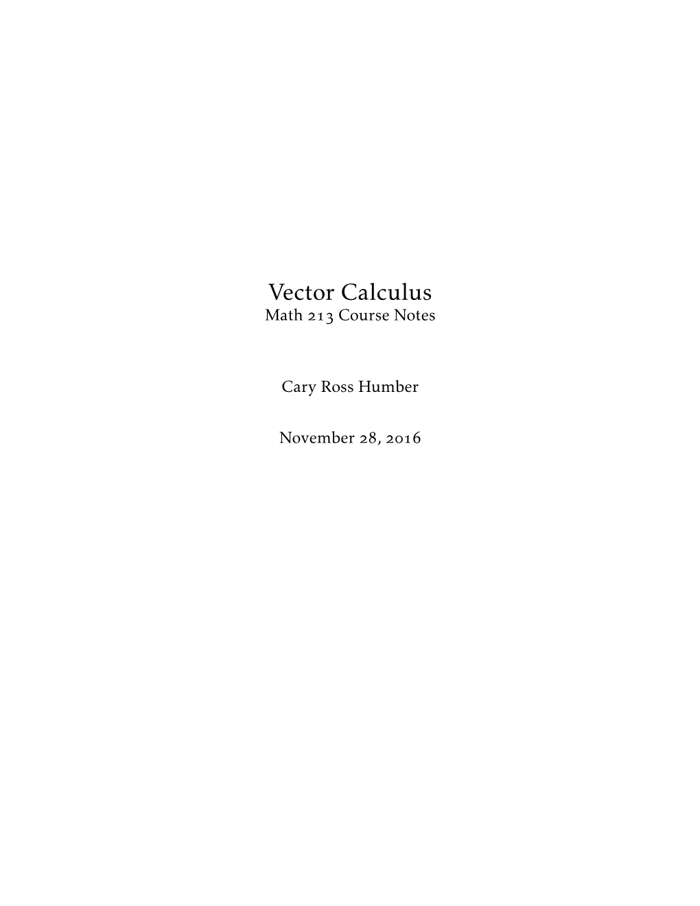 Vector Calculus Math  Course Notes