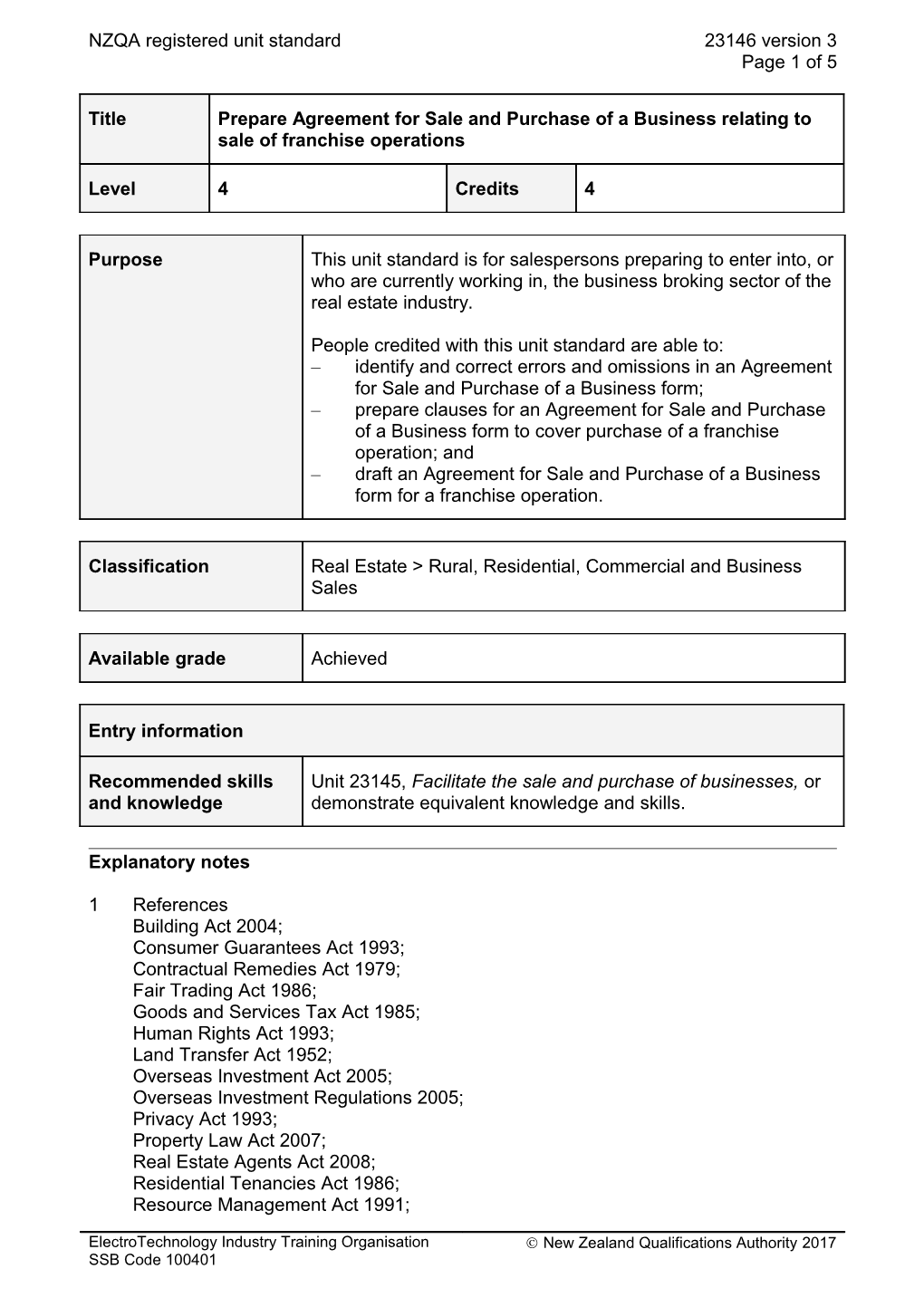 23146 Prepare Agreement For Sale And Purchase Of A Business Relating To Sale Of Franchise Operations