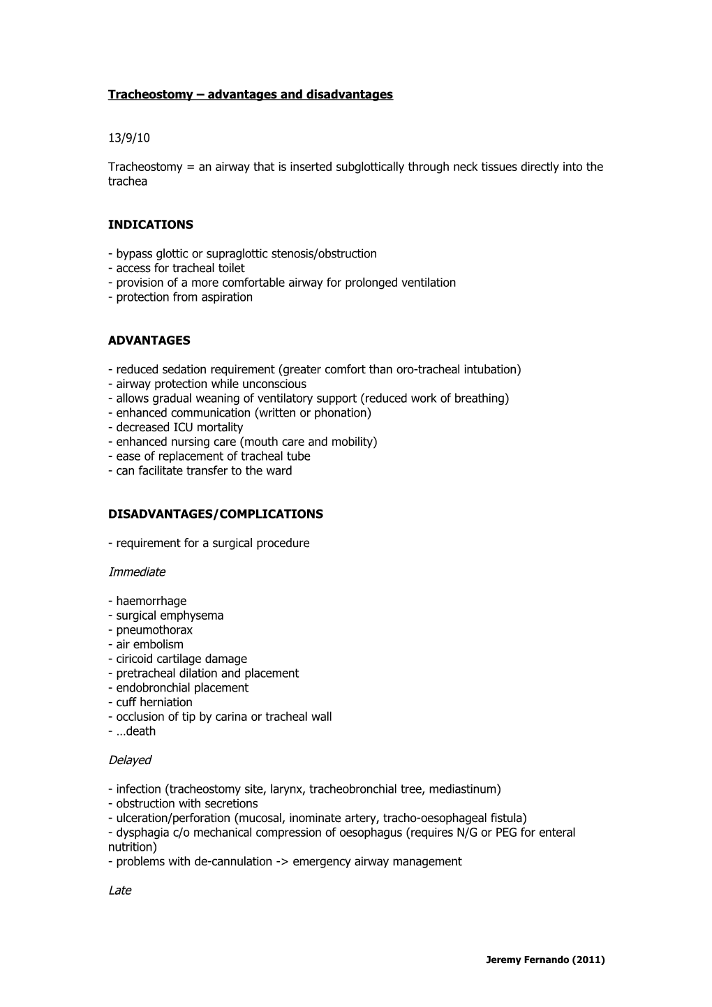 Tracheostomy Advantages and Disadvantages