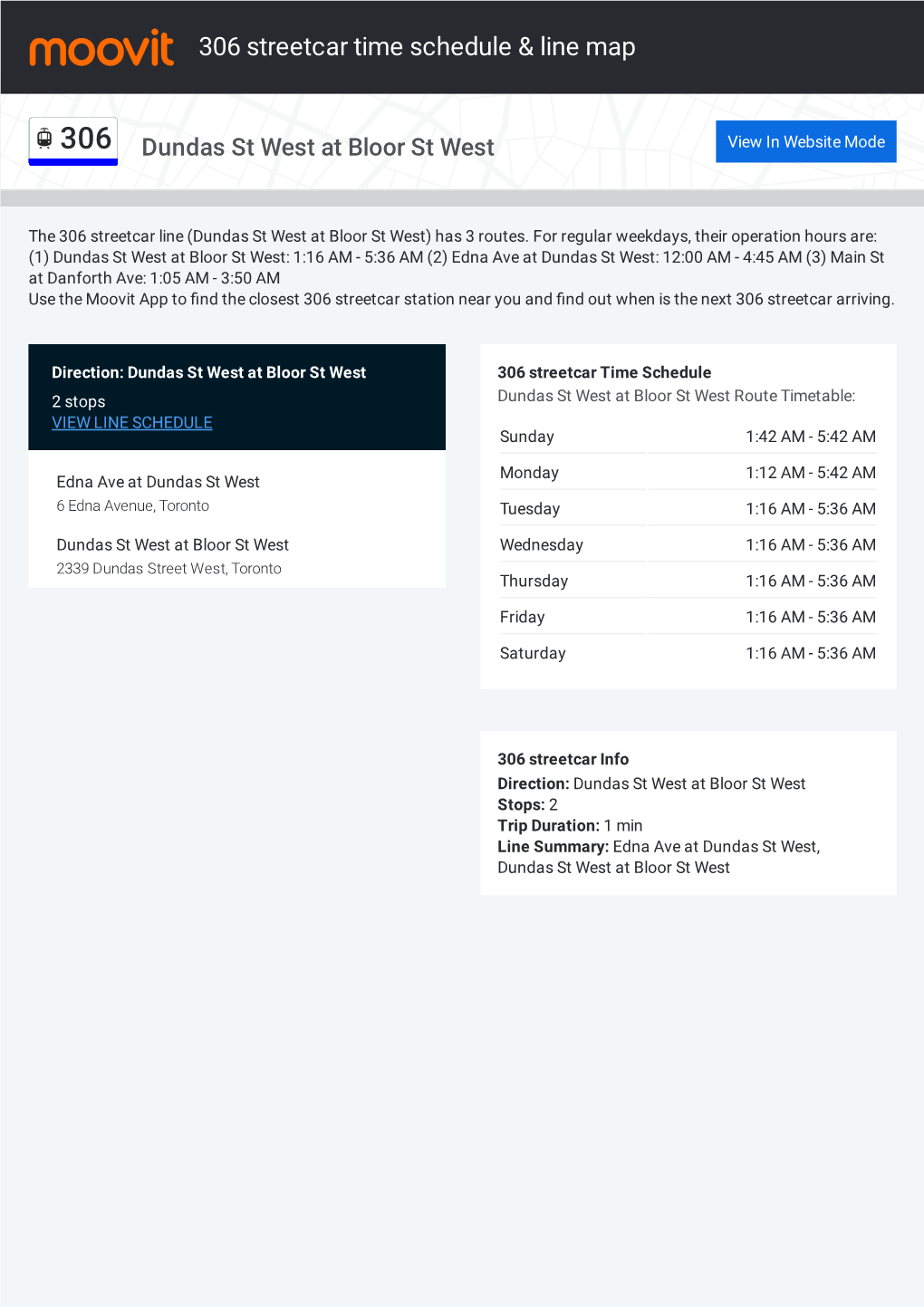 306 Streetcar Time Schedule & Line Route