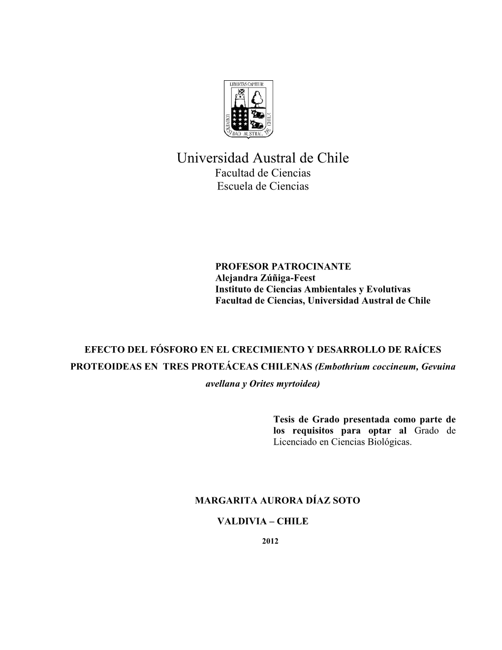 Universidad Austral De Chile Facultad De Ciencias Escuela De Ciencias