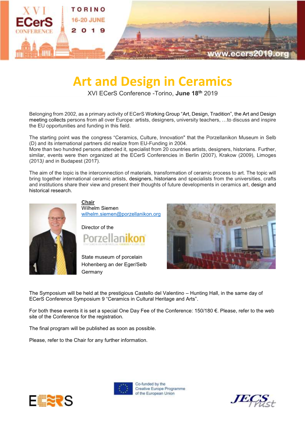 Art and Design in Ceramics XVI Ecers Conference -Torino, June 18Th 2019