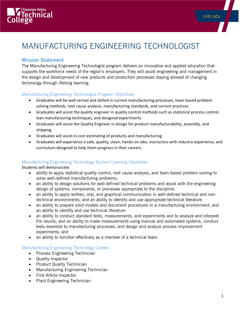 Manufacturing Engineering Technologist