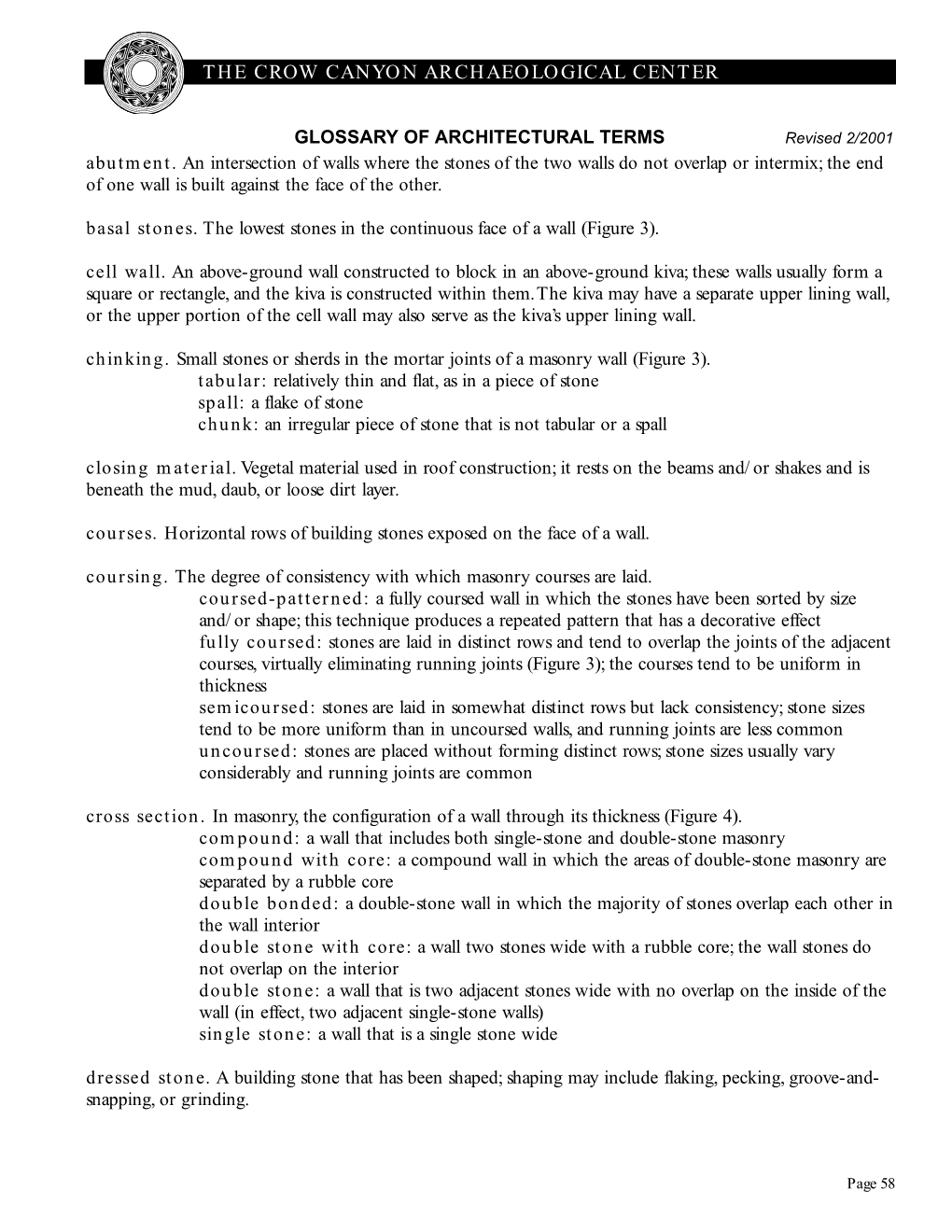 GLOSSARY of ARCHITECTURAL TERMS Revised 2/2001 Abutment