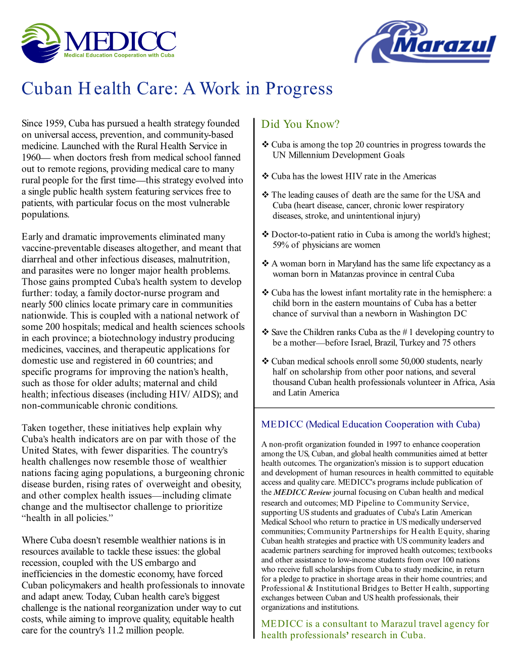 Cuban Health Care: a Work in Progress