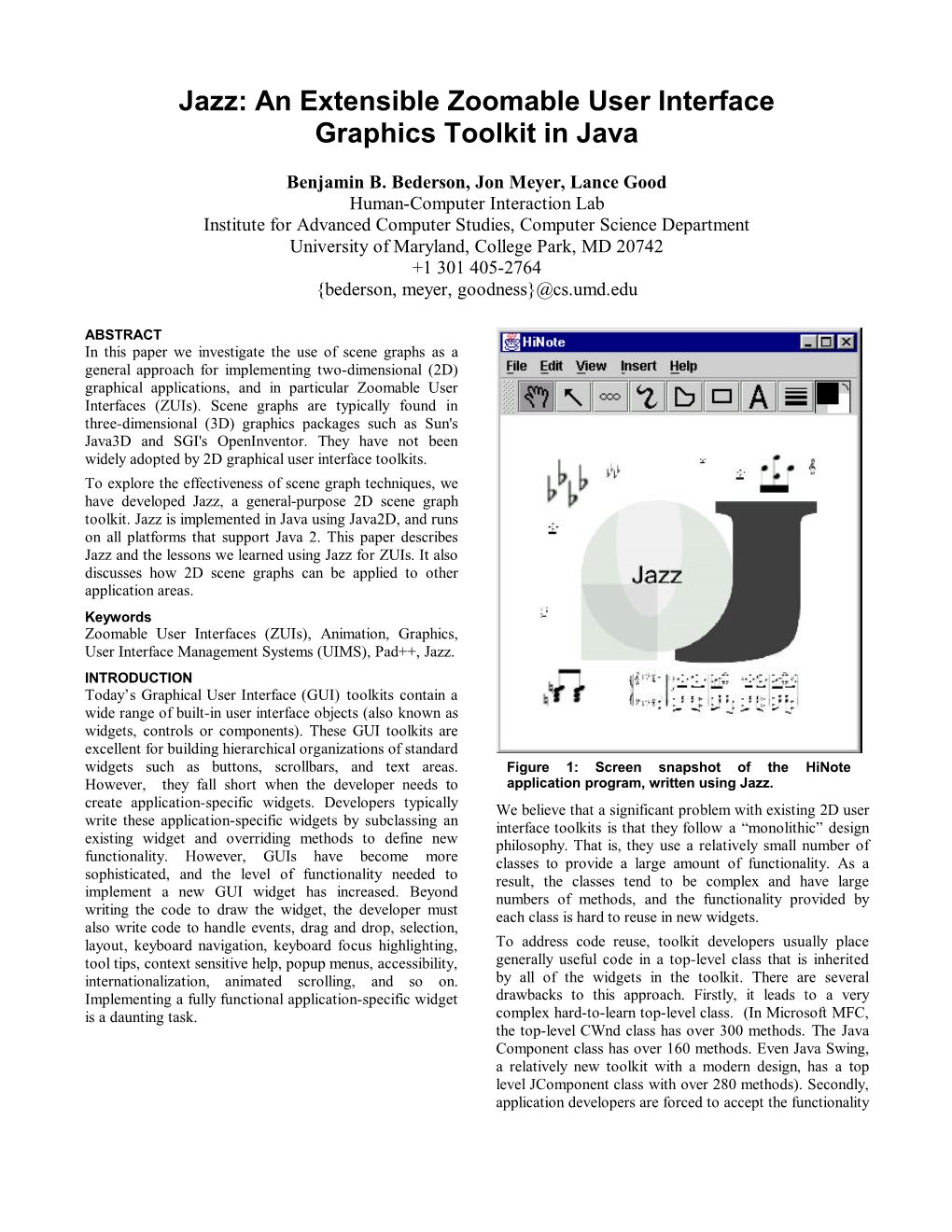 Jazz: an Extensible Zoomable User Interface Graphics Toolkit in Java