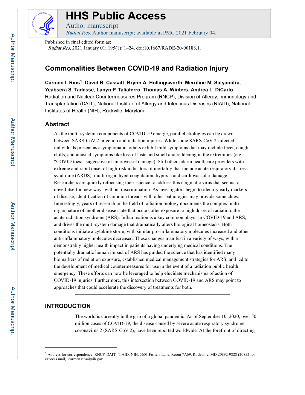 Commonalities Between COVID-19 and Radiation Injury