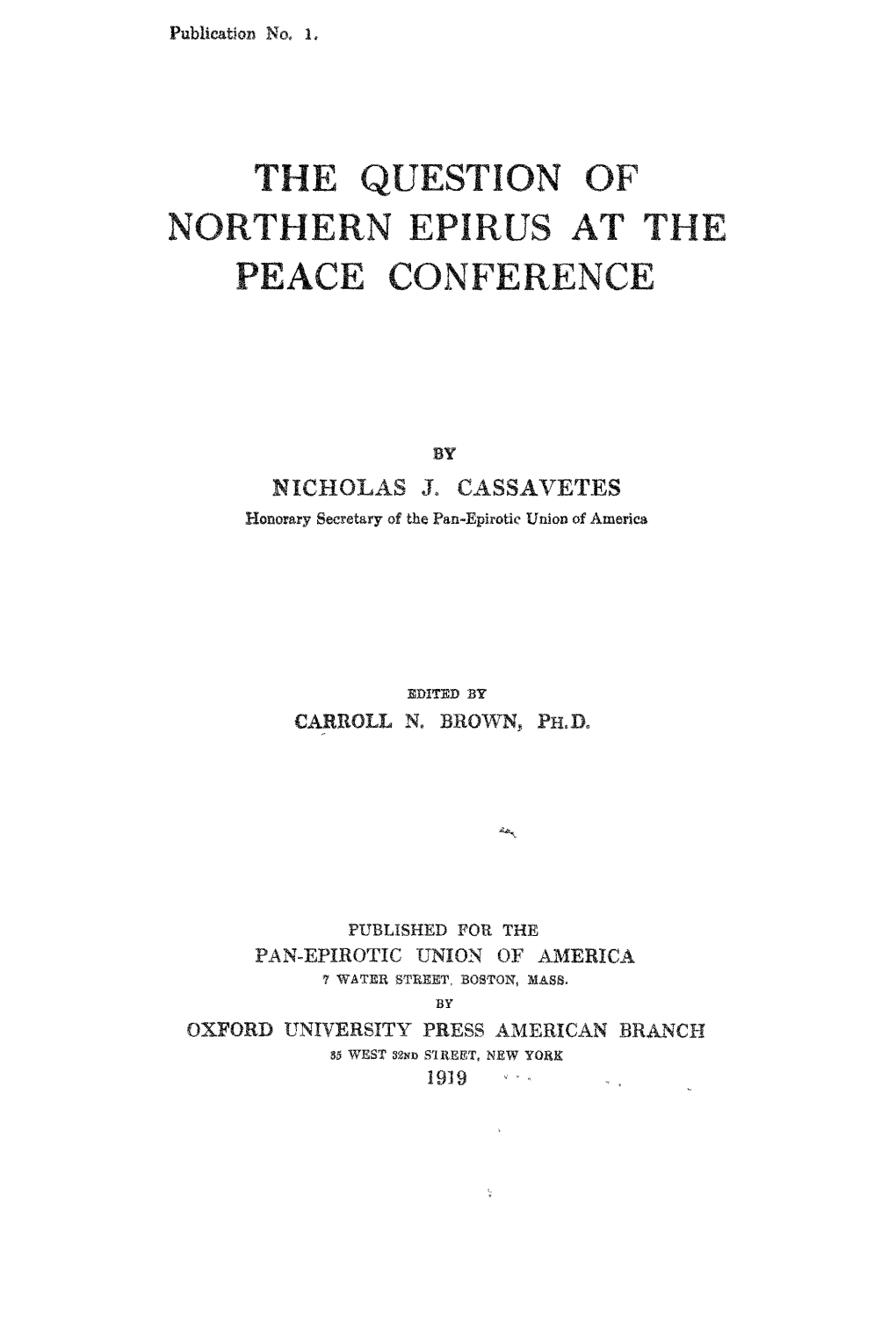 The Question of Northern Epirus at the Peace Conference