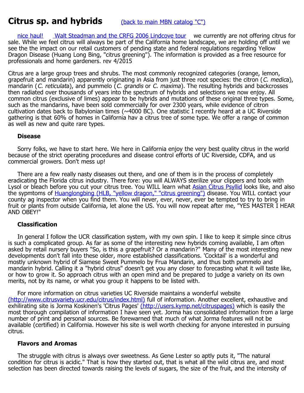 Citrus Sp. and Hybrids (Back to Main MBN Catalog 