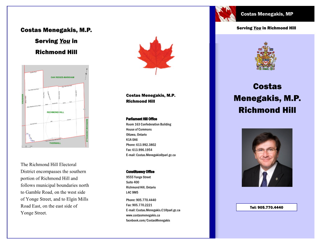 Costas Menegakis, M.P. Richmond Hill Menegakis, M.P