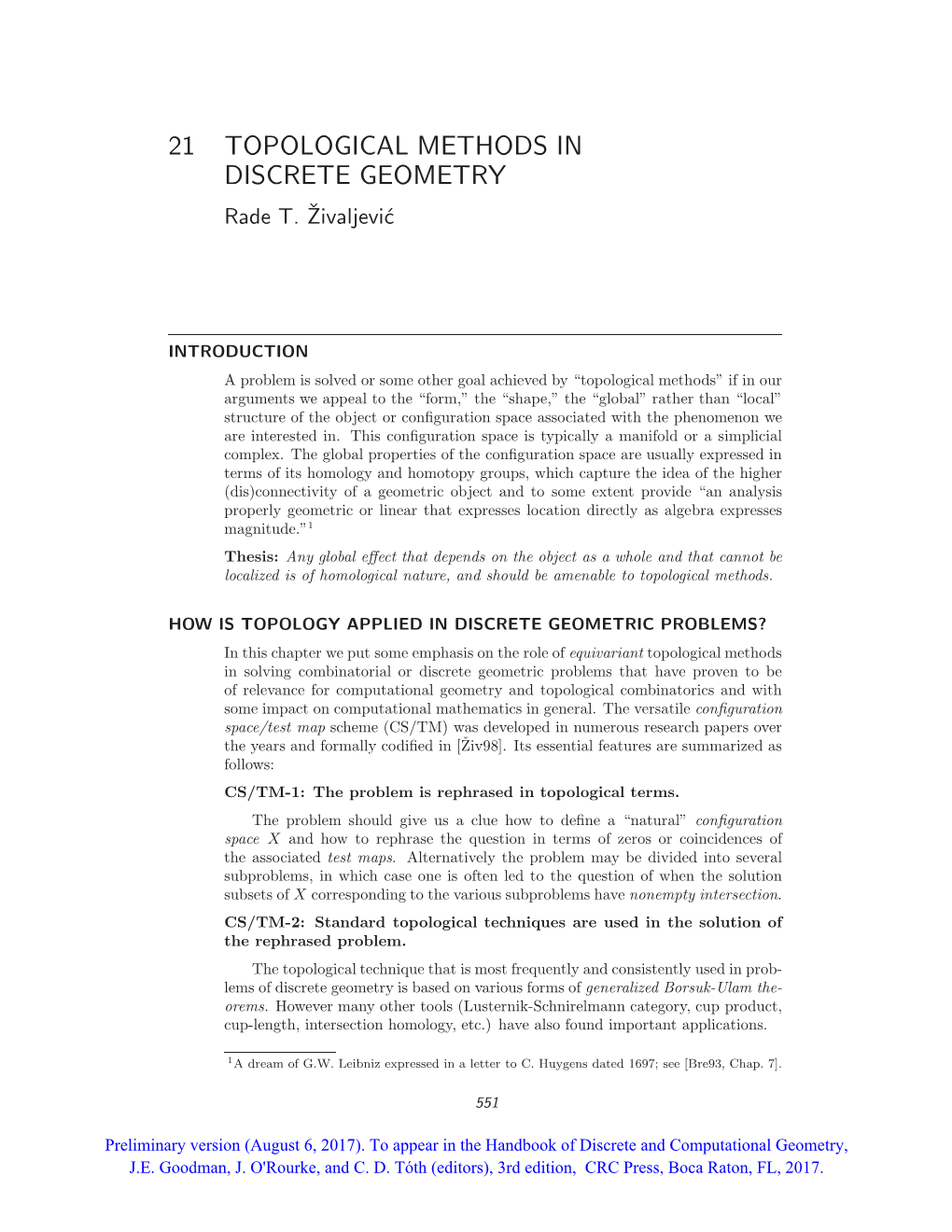 21 TOPOLOGICAL METHODS in DISCRETE GEOMETRY Rade T