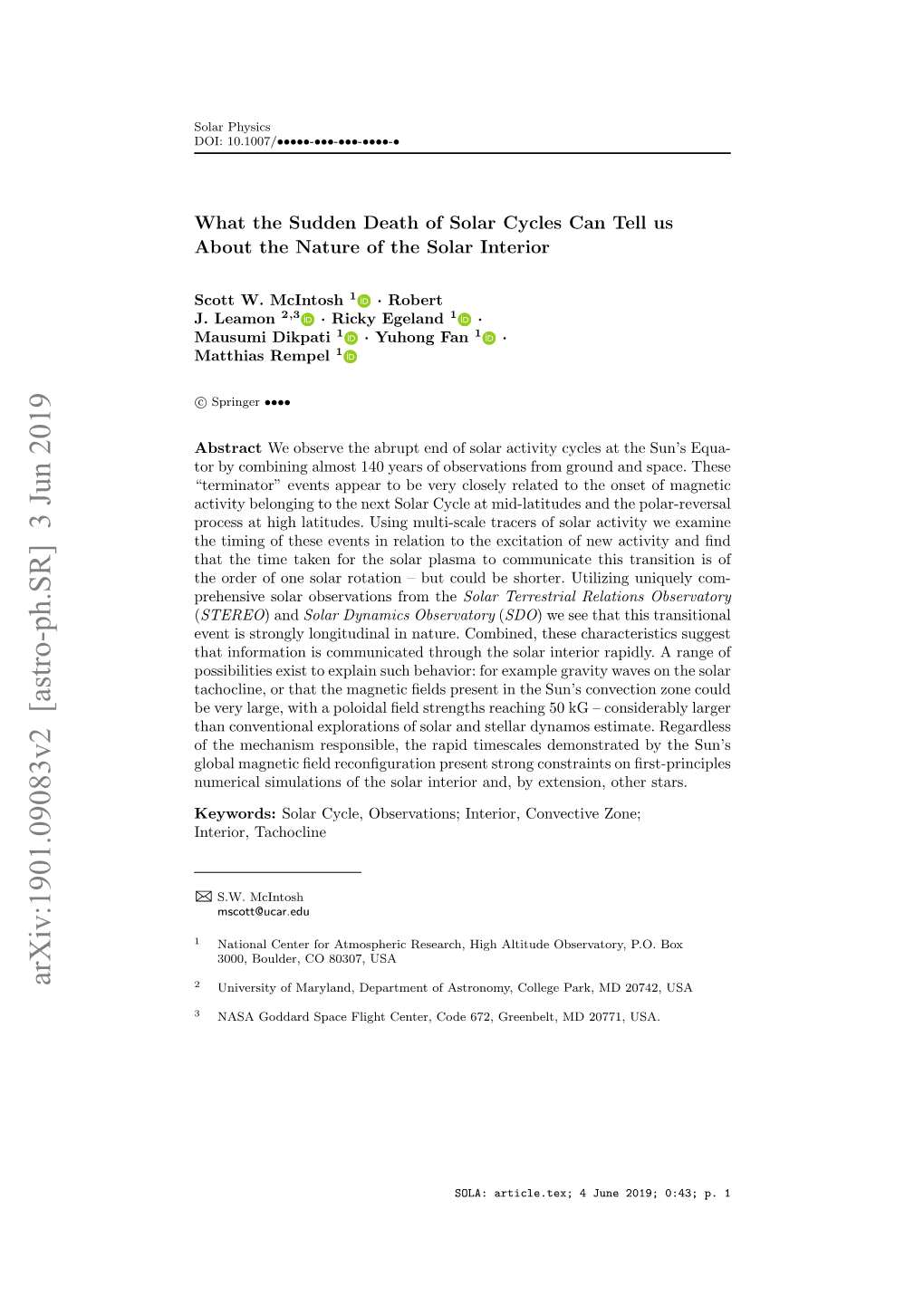 Arxiv:1901.09083V2 [Astro-Ph.SR] 3 Jun 2019 2 University of Maryland, Department of Astronomy, College Park, MD 20742, USA