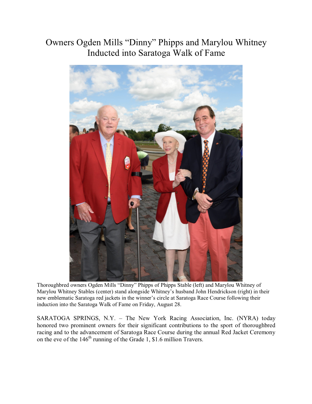 “Dinny” Phipps and Marylou Whitney Inducted Into Saratoga Walk of Fame