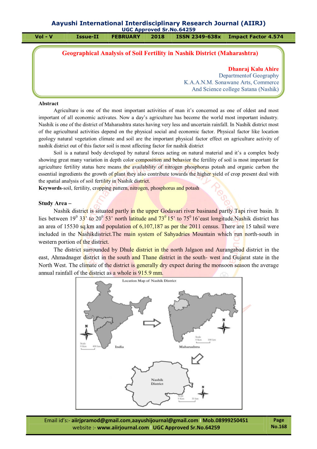 Geographical Analysis of Soil Fertility in Nashik District (Maharashtra)
