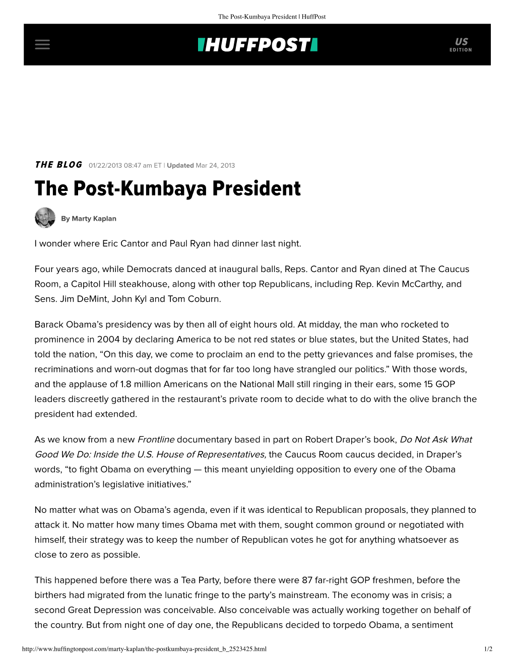 The Post-Kumbaya President | Huffpost