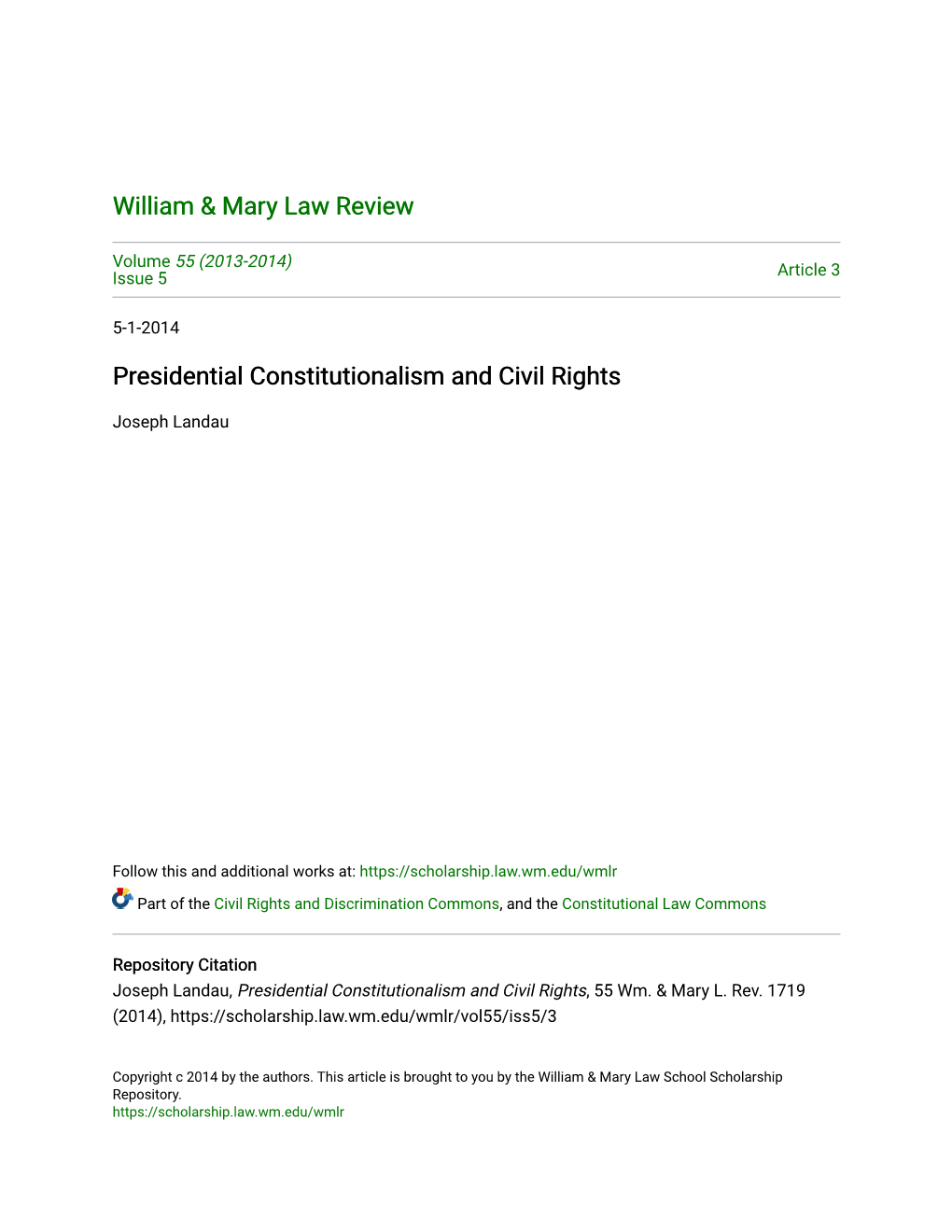 Presidential Constitutionalism and Civil Rights